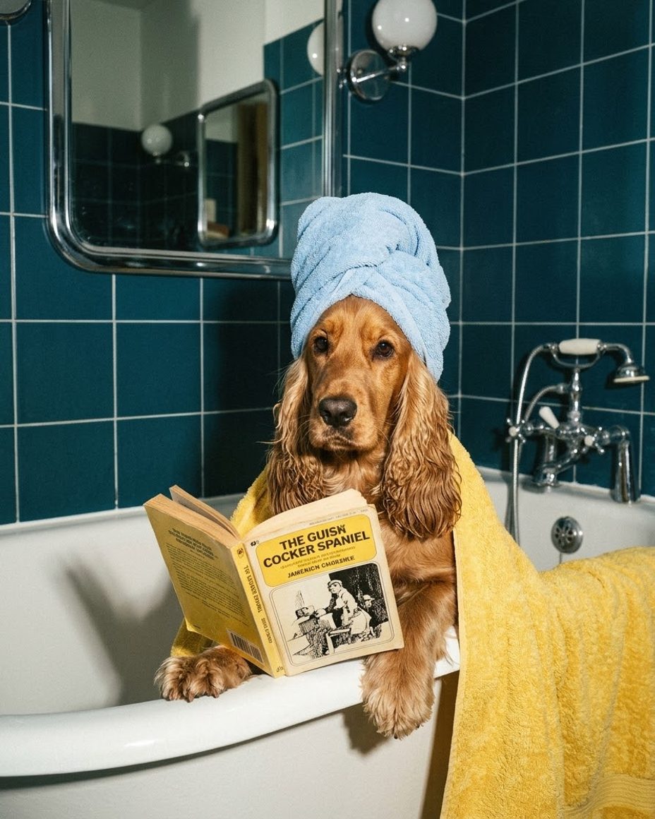 Oscar au spa dans son bain